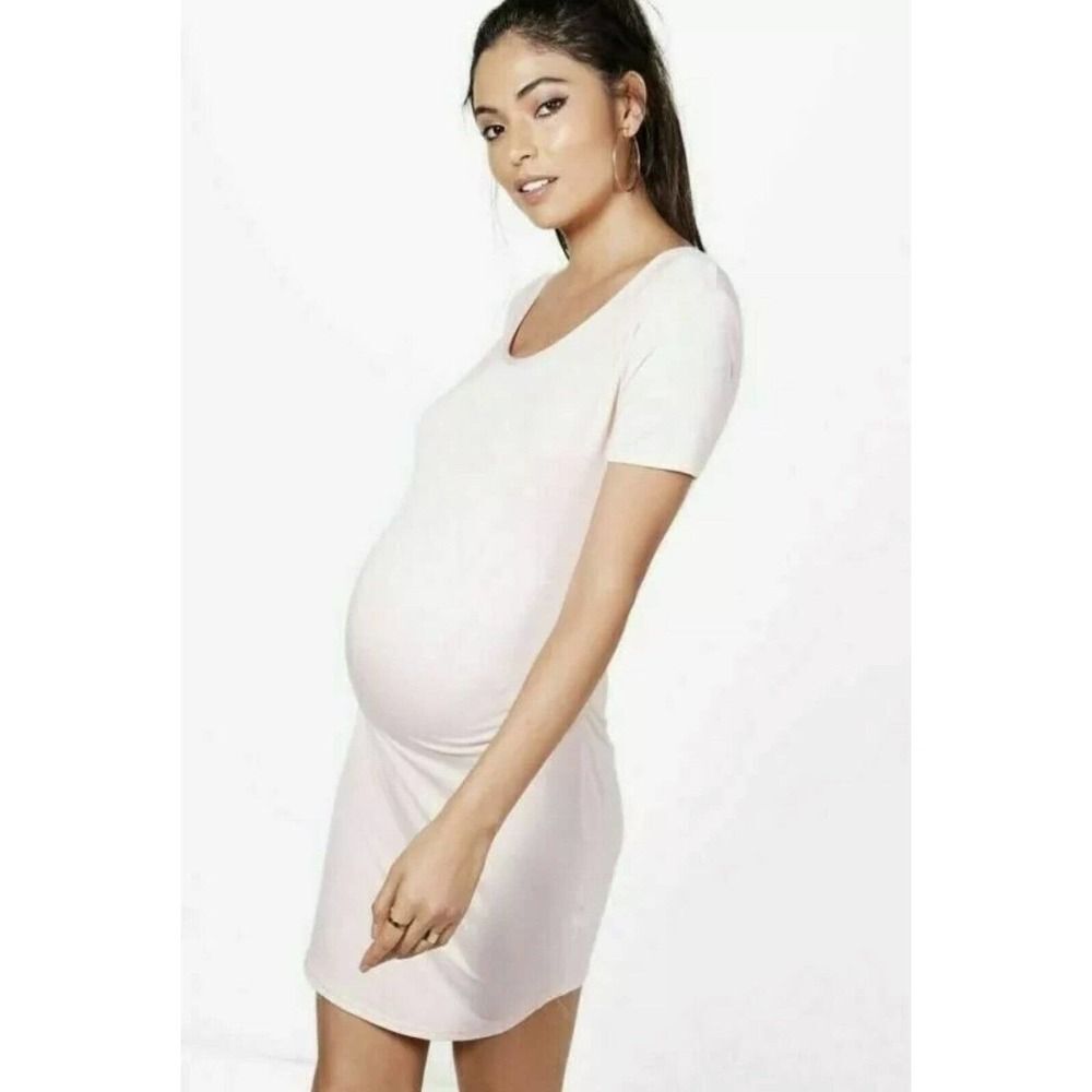 Maternity Cap Short Sleeve Bodycon Mini Pink NEW T-Shirt Dress Summer Casual 8